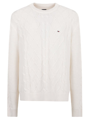 MAGLIONE UOMO GIROCOLLO REG CLASSIC FLAG CABLE - TOMMY JEANS <BR/> DM0DM23405 YBH ANCIENT WHITE TOMMY HILFIGER 