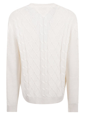 MAGLIONE UOMO GIROCOLLO REG CLASSIC FLAG CABLE - TOMMY JEANS <BR/> DM0DM23405 YBH ANCIENT WHITE TOMMY HILFIGER 