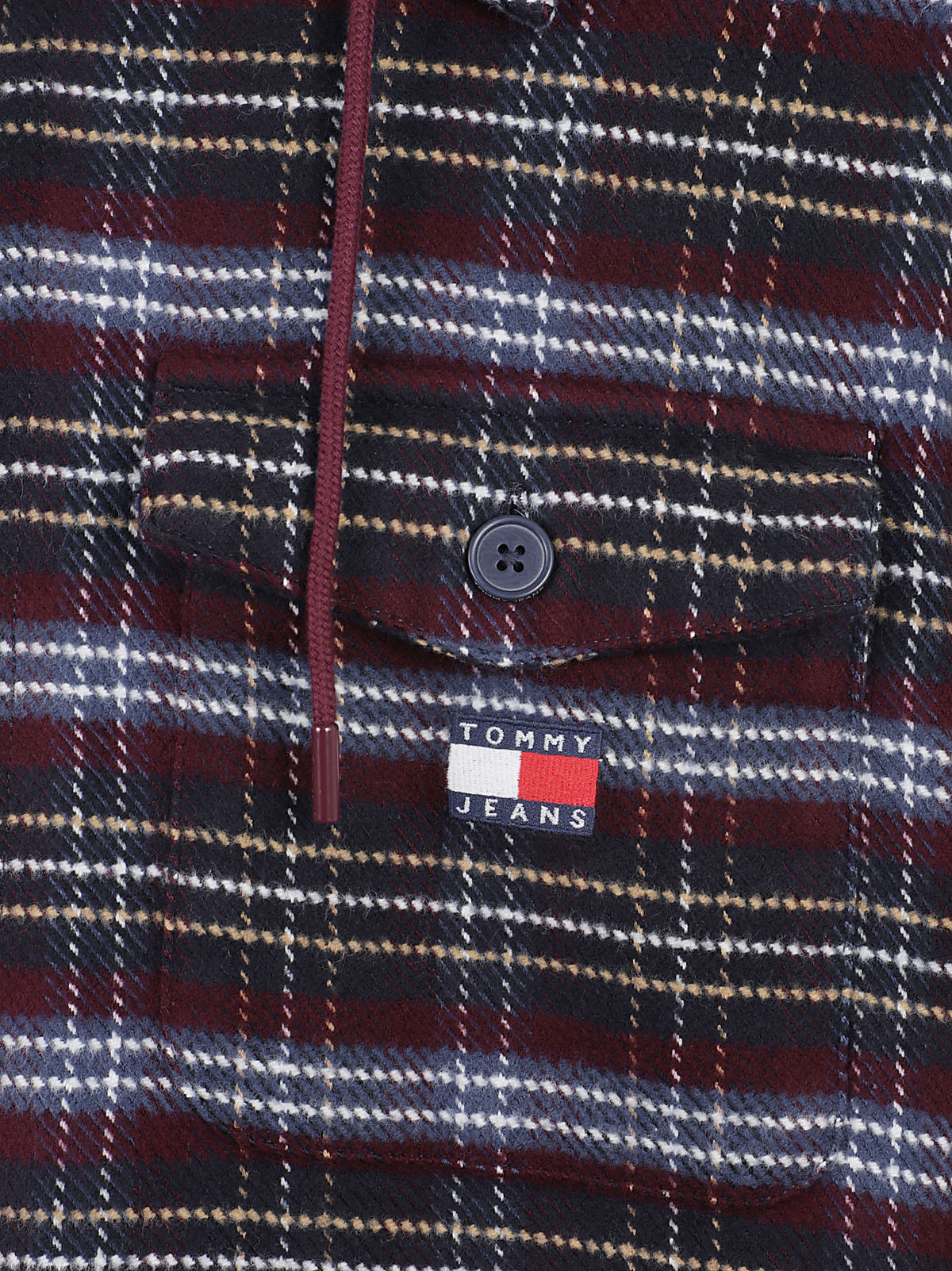 GIACCA CAMICIA UOMO LOGO HOODED OVERSHIRT - TOMMY JEANS<BR/> DM0DM23521 0QM CALYPSO BERRY CHECK TOMMY HILFIGER 
