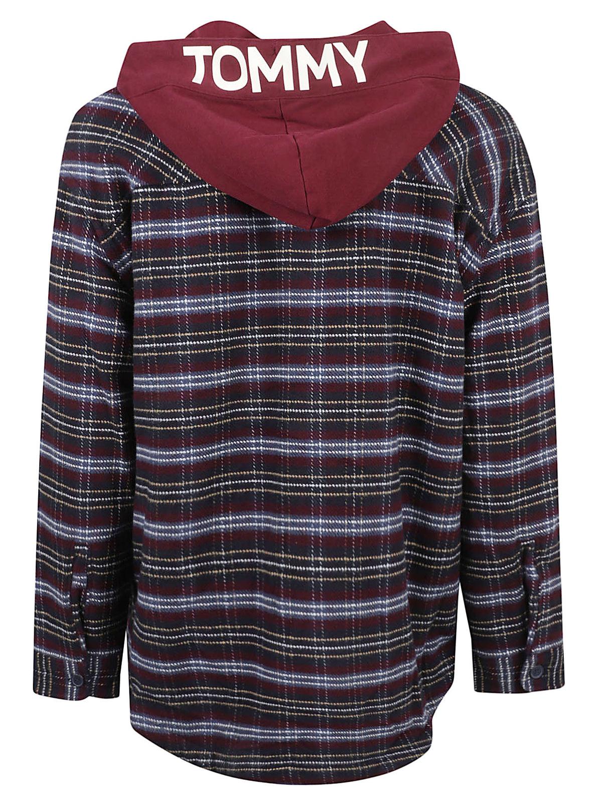 GIACCA CAMICIA UOMO LOGO HOODED OVERSHIRT - TOMMY JEANS<BR/> DM0DM23521 0QM CALYPSO BERRY CHECK TOMMY HILFIGER 