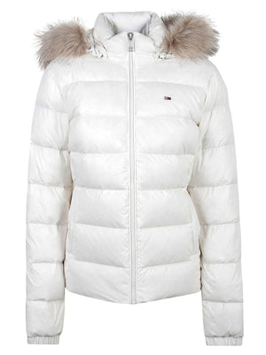 GIACCA DONNA CON CAPPUCCIO TJW BASIC HOODED DOWN JACKET EXT - TOMMY JEANS<BR/> DW0DW18312 YBL Ecru TOMMY HILFIGER 