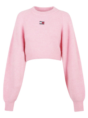 MAGLIONE GIROCOLLO DONNA TJW CROP BADGE - TOMMY JEANS DW0DW22024 TPF PINK SUGAR TOMMY HILFIGER 