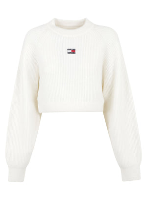 MAGLIONE GIROCOLLO DONNA TJW CROP BADGE - TOMMY JEANS<BR/> DW0DW22024 YBH OFF WHITE TOMMY HILFIGER 