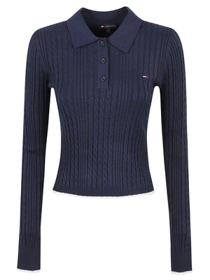 POLO IN MAGLIA DONNA TJW MICRO CABLE POLO - TOMMY JEANS DW0DW23354 C1G DARK BLUE TOMMY HILFIGER 