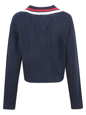 MAGLIONE DONNA CON SCOLLO A V TJW CABLE TIPPING - TOMMY JEANS DW0DW23550 C1G DARK BLUE TOMMY HILFIGER 