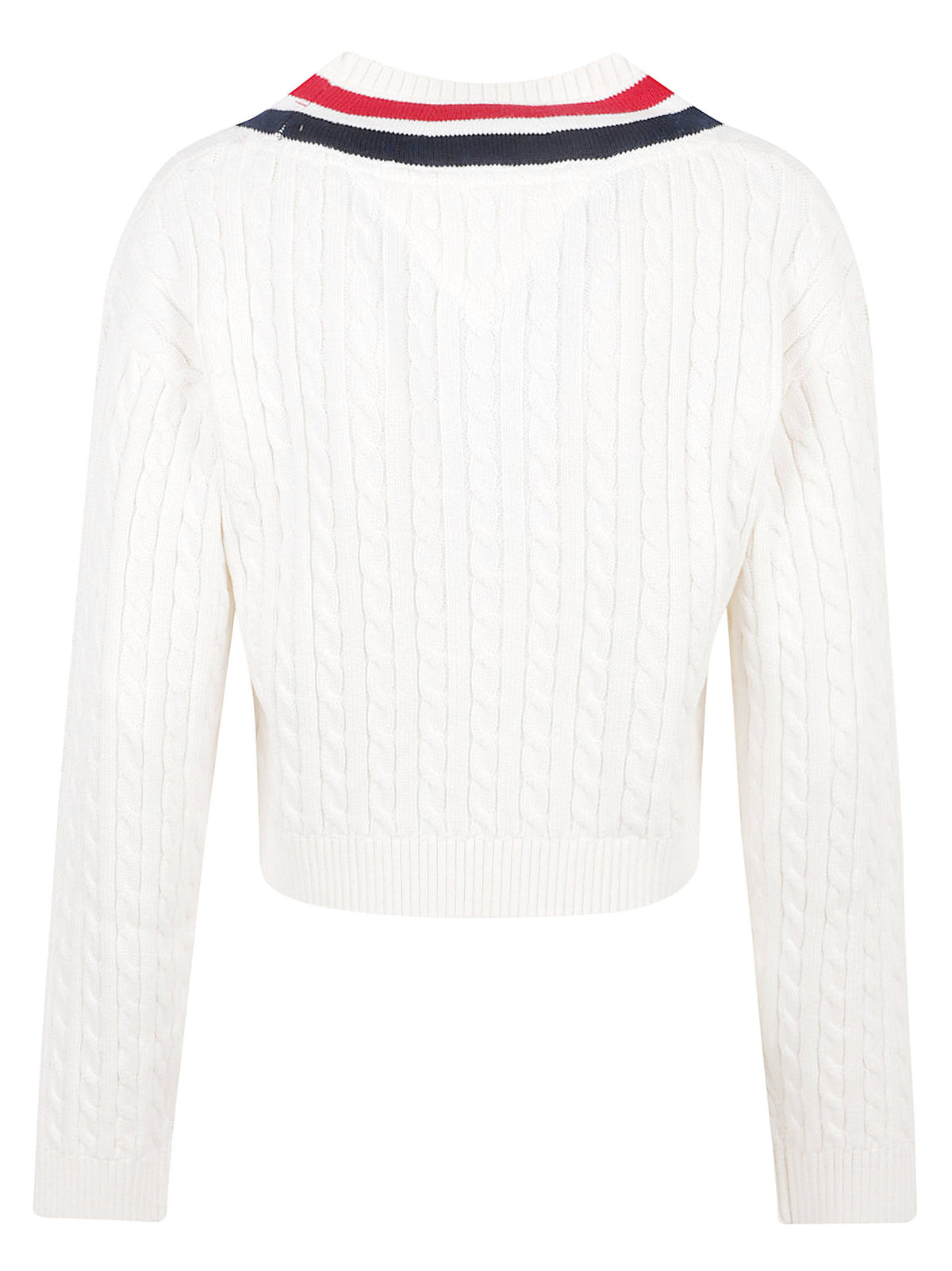 MAGLIONE DONNA CON SCOLLO A V TJW CABLE TIPPING - TOMMY JEANS<BR/> DW0DW23550 YBH OFF WHITE TOMMY HILFIGER 