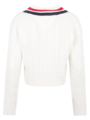 MAGLIONE DONNA CON SCOLLO A V TJW CABLE TIPPING - TOMMY JEANS<BR/> DW0DW23550 YBH OFF WHITE TOMMY HILFIGER 