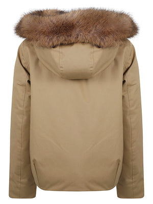 GIACCA DONNA BEST COTTON FAUX FUR SHORT PARKA - WOOLRICH<BR/> CFWWOU2237FRUT1974 8926 GOLD KHAKI WOOLRICH 