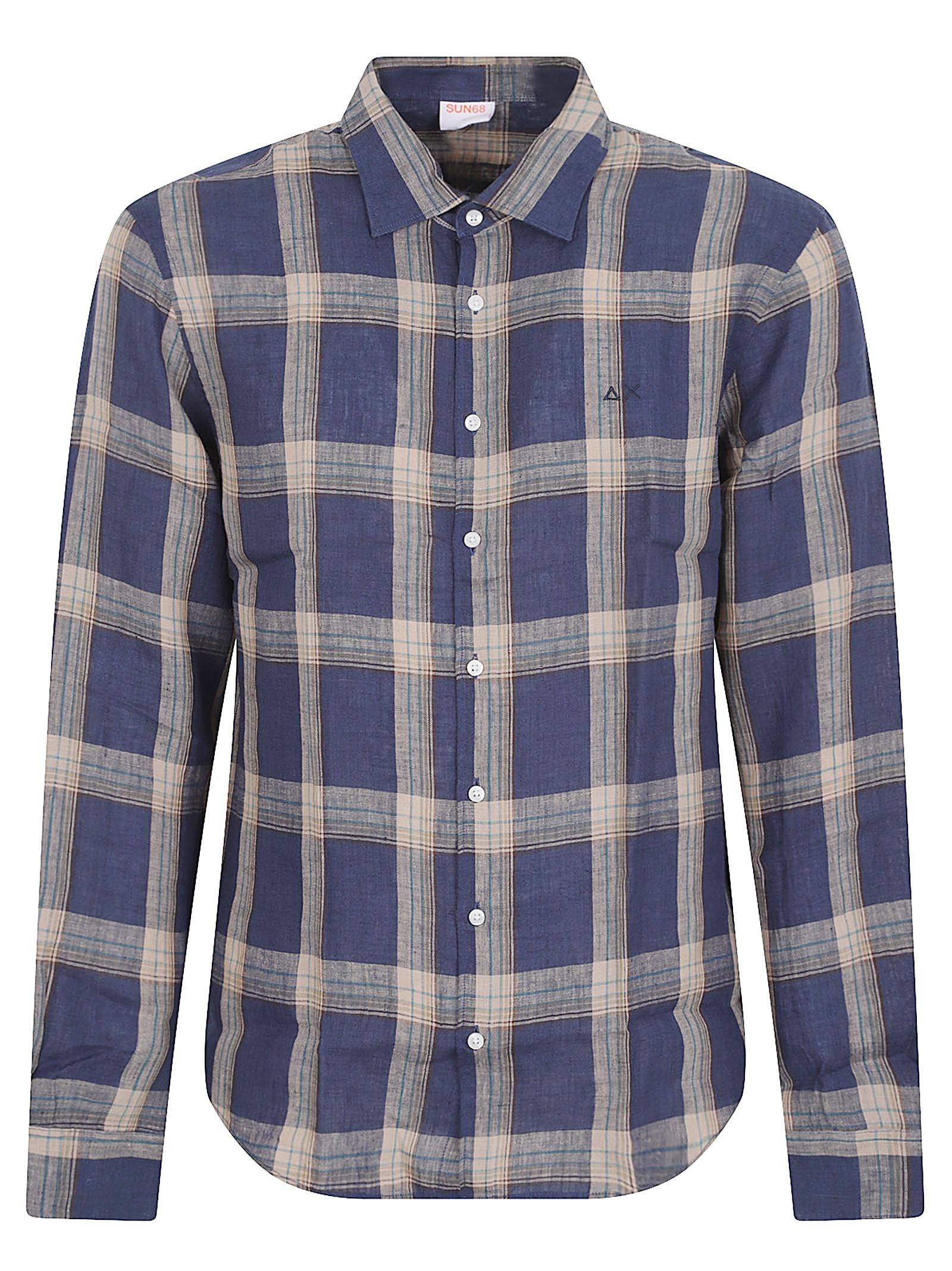 Camicia uomo S36113 0716 NAVY BLUE-BEIGE SUN68 