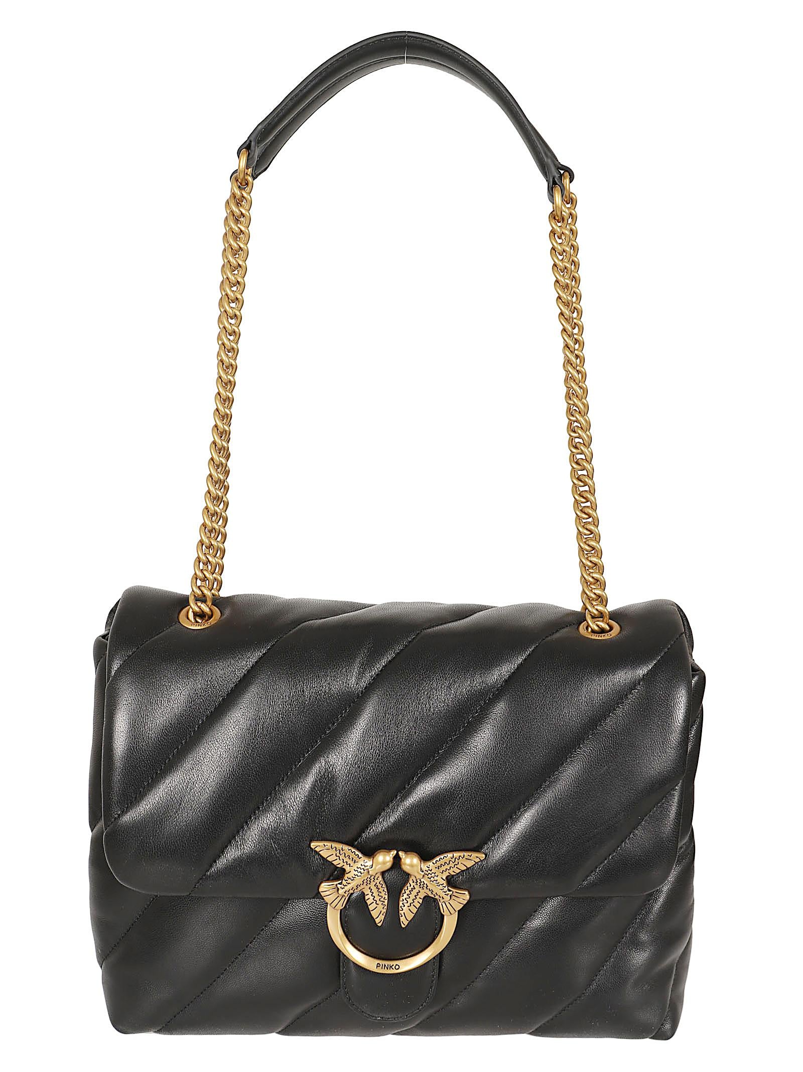 Borsa donna 100037 A0F2Z99Q NERO-ANTIQUE GOLD PINKO 